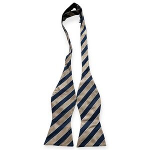 Cremieux 100% Silk Striped Self-Tie Bow Tie Navy‎ Gold Adjustable